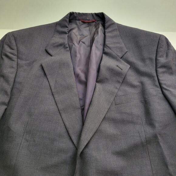 Jos A. Bank 2 PC 100% Wool Dark Charcoal Gray Plaid 2 Button Suit 46R Pant 38/32 - Picture 3 of 11